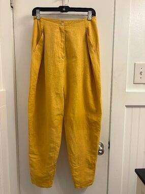 Vintage Courreges Paris Marigold Yellow Linen High Waist Bubble Pants Sz 4-6